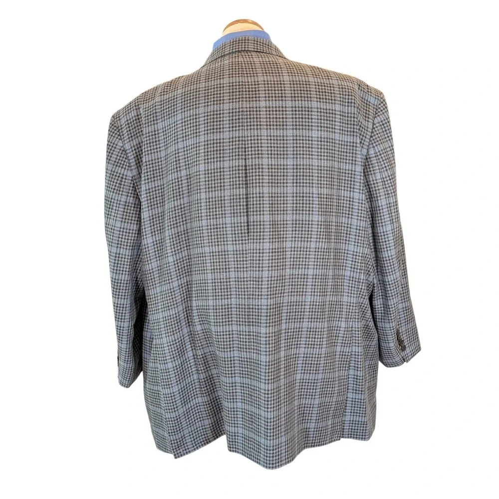 Ralph Lauren Executive‎ Silk Wool Glen Plaid Sport Coat Blazer Grey Blue 54R